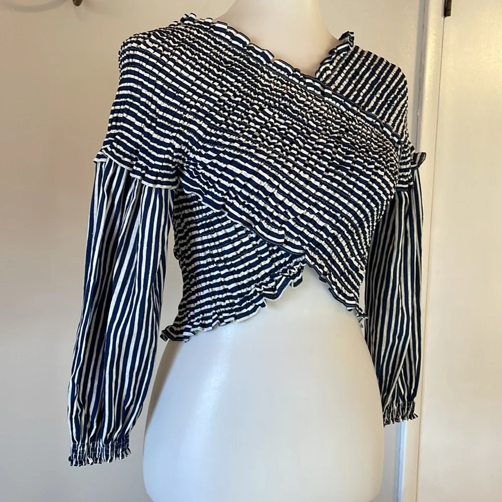 Striped Black & White Wrap Crop Top - Women - Picture 2 of 5